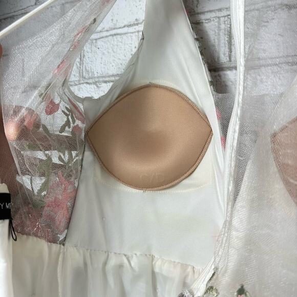 My Michelle Prom Dress Embroidered Tulle Formal Maxi Floral White Pink Green 7 - Picture 9 of 10